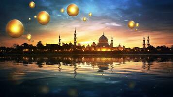 illustration of amazing architecture design of muslim mosque ramadan concept AI photo