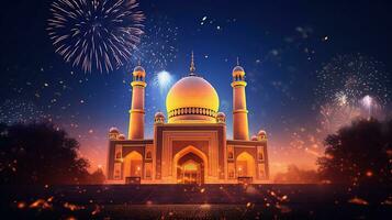 illustration of amazing architecture design of muslim mosque ramadan concept AI photo