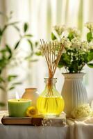 AI generated Fresh Beginnings Trendy Spring Cleaning in Yellow and Green photo