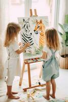 AI generated Adorable Chic Children's Pastel Animal Fashion Delight photo