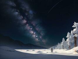 AI generated Surreal Landscape With Field and Nature Looking at the Celestial Starry Sky Majestic Background photo