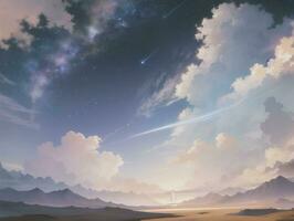 AI generated Surreal Landscape With Field and Nature Looking at the Celestial Starry Sky Majestic Background photo
