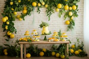 ai generado nutriendo naturaleza sencillo y sereno bebé ducha en verde y amarillo foto