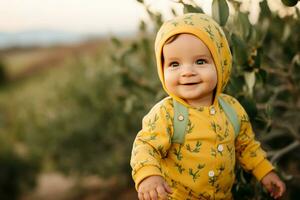 ai generado orgánico elegante del bebe inspirado en la naturaleza atuendo en algodón comodidad foto