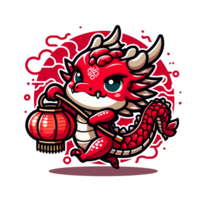 AI generated chinese new year cartoon dragon with lantern png