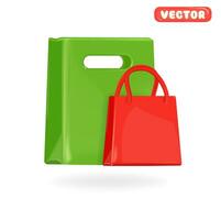 Flying color shopping bags. Online shopping. 3d vector frame with copy space.