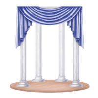 A theatrical stage with marble columns and satin curtains. Classic garden gazebo, gallery. Ancient architecture. Concert hall, classical stage sets, podium, opera, dance studio. Isolated illustration png