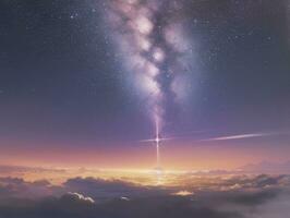 AI generated Orbiting Above Cloud Looking at the Celestial Starry Sky and Planet Far Beyond photo