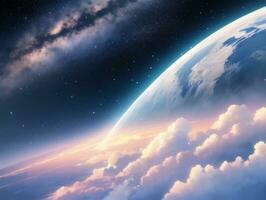 AI generated Orbiting Above Cloud Looking at the Celestial Starry Sky and Planet Far Beyond photo