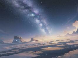 AI generated Orbiting Above Cloud Looking at the Celestial Starry Sky and Planet Far Beyond photo