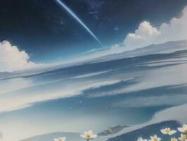 AI generated Orbiting Above Cloud Looking at the Celestial Starry Sky and Planet Far Beyond photo