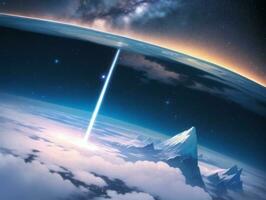 AI generated Orbiting Above Cloud Looking at the Celestial Starry Sky and Planet Far Beyond photo