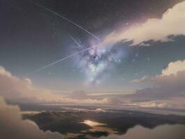 AI generated Orbiting Above Cloud Looking at the Celestial Starry Sky and Planet Far Beyond photo