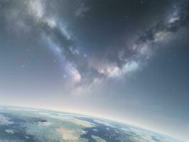 AI generated Orbiting Above Cloud Looking at the Celestial Starry Sky and Planet Far Beyond photo