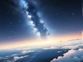 AI generated Orbiting Above Cloud Looking at the Celestial Starry Sky and Planet Far Beyond photo