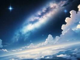 AI generated Orbiting Above Cloud Looking at the Celestial Starry Sky and Planet Far Beyond photo