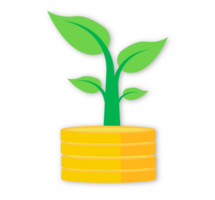 golden coin plant investment growth, transparent background with shadow png