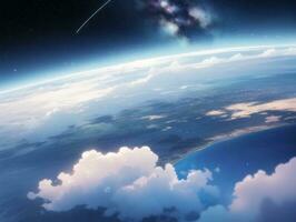 AI generated Orbiting Above Cloud Looking at the Celestial Starry Sky and Planet Far Beyond photo