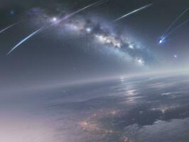 AI generated Orbiting Above Cloud Looking at the Celestial Starry Sky and Planet Far Beyond photo