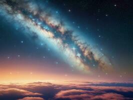 AI generated Orbiting Above Cloud Looking at the Celestial Starry Sky and Planet Far Beyond photo