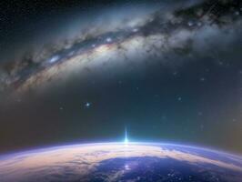 AI generated Orbiting Above Cloud Looking at the Celestial Starry Sky and Planet Far Beyond photo