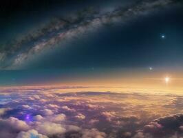 AI generated Orbiting Above Cloud Looking at the Celestial Starry Sky and Planet Far Beyond photo