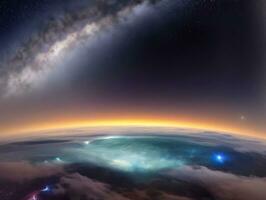 AI generated Orbiting Above Cloud Looking at the Celestial Starry Sky and Planet Far Beyond photo