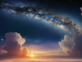 AI generated Orbiting Above Cloud Looking at the Celestial Starry Sky and Planet Far Beyond photo