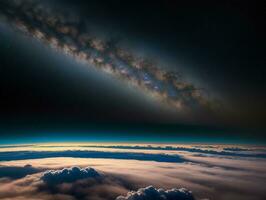 AI generated Orbiting Above Cloud Looking at the Celestial Starry Sky and Planet Far Beyond photo