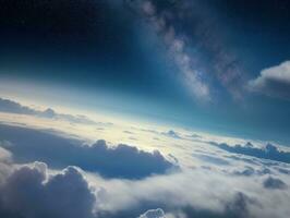 AI generated Orbiting Above Cloud Looking at the Celestial Starry Sky and Planet Far Beyond photo