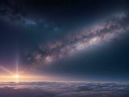 AI generated Orbiting Above Cloud Looking at the Celestial Starry Sky and Planet Far Beyond photo