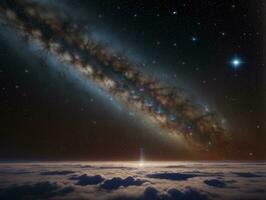 AI generated Orbiting Above Cloud Looking at the Celestial Starry Sky and Planet Far Beyond photo