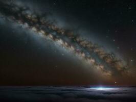 AI generated Orbiting Above Cloud Looking at the Celestial Starry Sky and Planet Far Beyond photo
