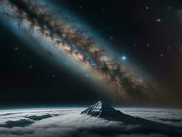 AI generated Orbiting Above Cloud Looking at the Celestial Starry Sky and Planet Far Beyond photo