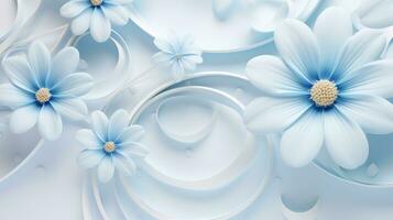 AI generated 3D White Flowers With Blue Background photo