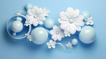 AI generated 3D White Flowers With Blue Background photo