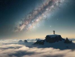 AI generated Orbiting Above Cloud Looking at the Celestial Starry Sky and Planet Far Beyond photo