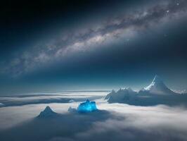 AI generated Orbiting Above Cloud Looking at the Celestial Starry Sky and Planet Far Beyond photo