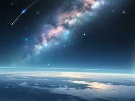 AI generated Orbiting Above Cloud Looking at the Celestial Starry Sky and Planet Far Beyond photo
