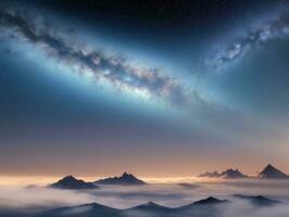 AI generated Orbiting Above Cloud Looking at the Celestial Starry Sky and Planet Far Beyond photo