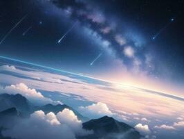 AI generated Orbiting Above Cloud Looking at the Celestial Starry Sky and Planet Far Beyond photo