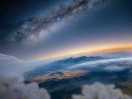 AI generated Orbiting Above Cloud Looking at the Celestial Starry Sky and Planet Far Beyond photo