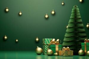 AI generated 3d rendered green Podium display for merry Christmas event photo