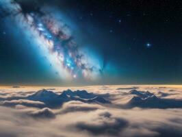 AI generated Orbiting Above Cloud Looking at the Celestial Starry Sky and Planet Far Beyond photo