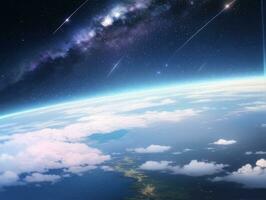 AI generated Orbiting Above Cloud Looking at the Celestial Starry Sky and Planet Far Beyond photo