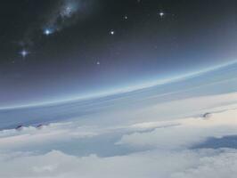 AI generated Orbiting Above Cloud Looking at the Celestial Starry Sky and Planet Far Beyond photo