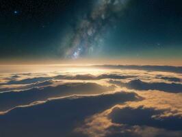 AI generated Orbiting Above Cloud Looking at the Celestial Starry Sky and Planet Far Beyond photo