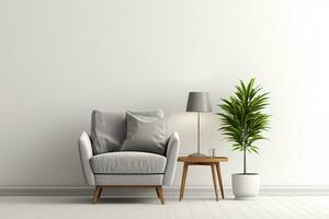 AI generated 3d rendered Minimal style Modern living room interior design with modern chair photo