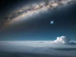 AI generated Orbiting Above Cloud Looking at the Celestial Starry Sky and Planet Far Beyond photo