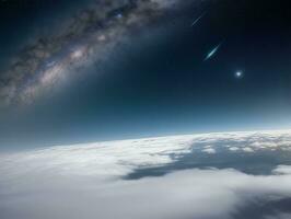 AI generated Orbiting Above Cloud Looking at the Celestial Starry Sky and Planet Far Beyond photo